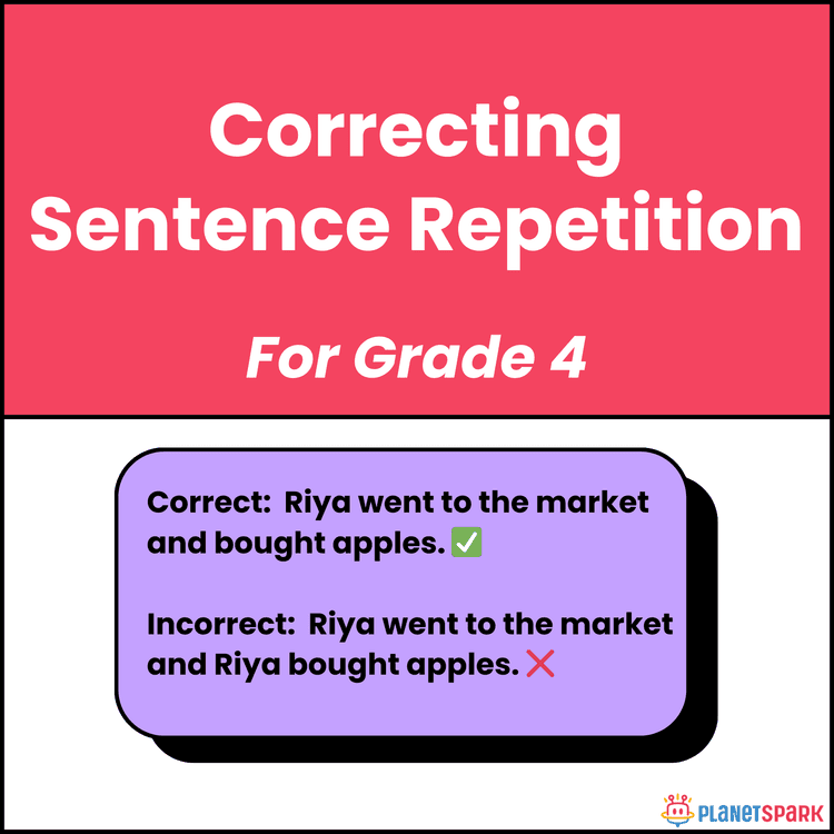 Class 4 English Grammar Worksheet on Sentence Repetition