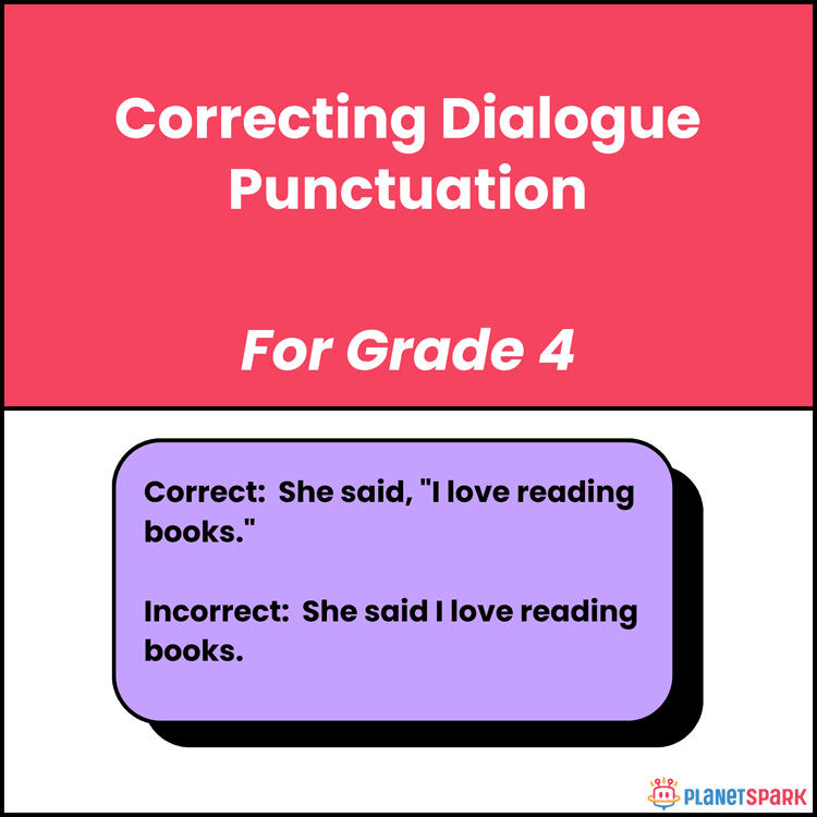Class 4 Grammar Worksheet on Dialogue Punctuation
