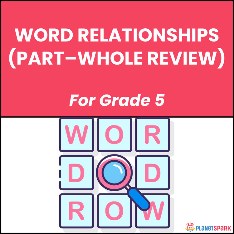 Class 5 Grammar Worksheet on Word Relationships Part Whole