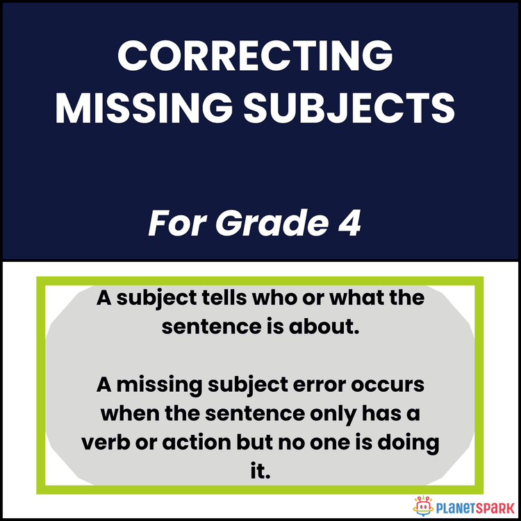 Class 4 Grammar Worksheet on Missing Subjects
