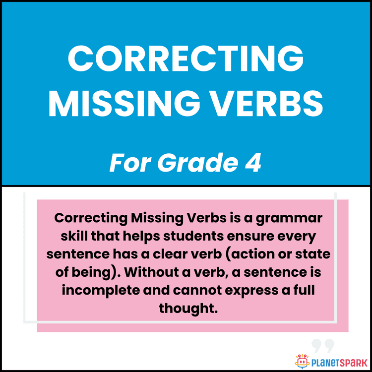 Class 4 English Grammar Worksheet on Missing Verbs
