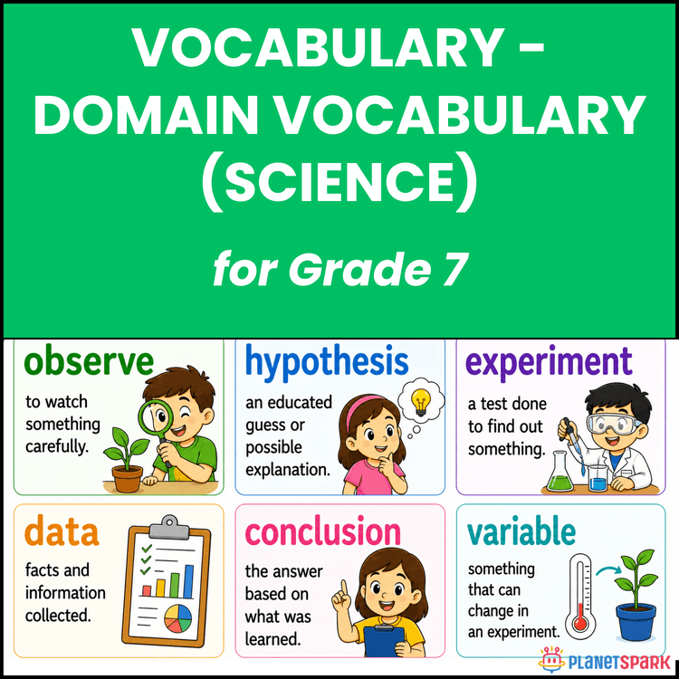 Class 7 Worksheet on Science Domain Vocabulary
