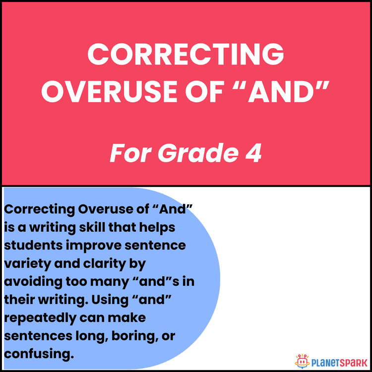 Class 4 Grammar Worksheet on Overuse of And