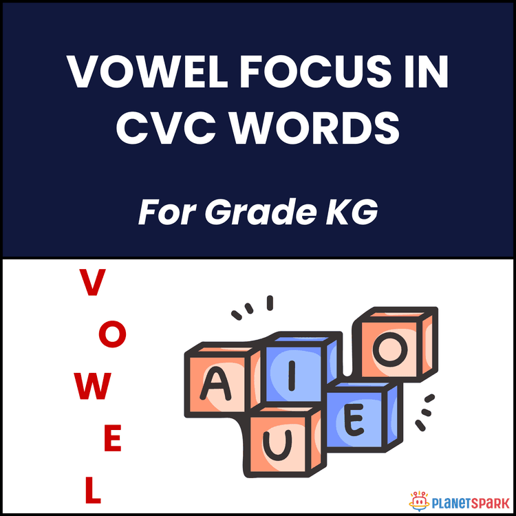 Class KG English Worksheet on Vowel Focus in CVC Words
