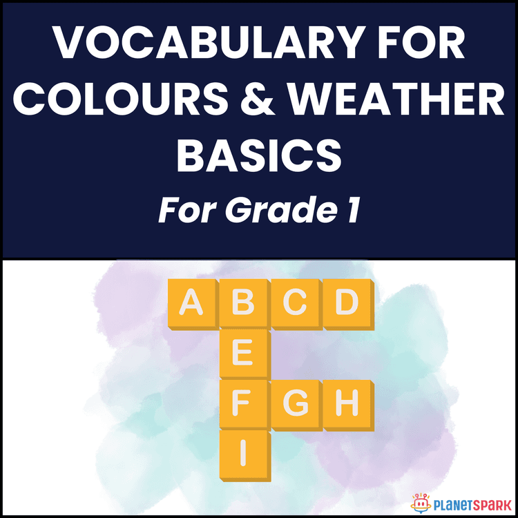 Class 1 English Worksheet on Colours and Weather Words