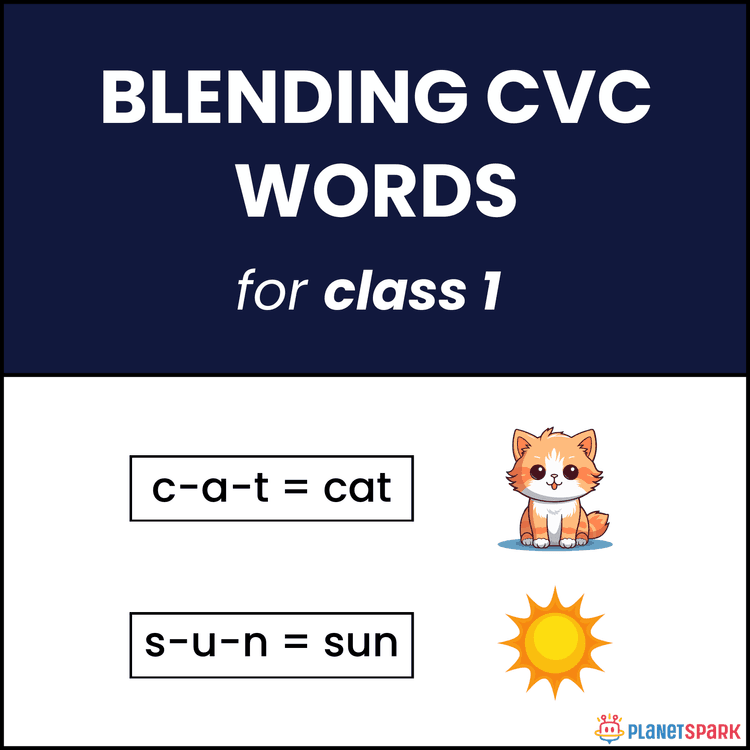 CVC Blending – Class 1 English Worksheet