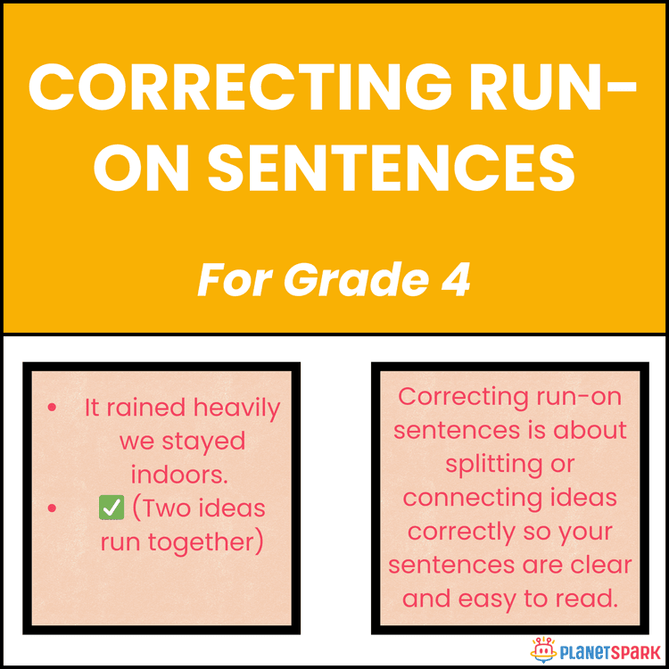 Class 4 English Grammar Worksheet on Run-on Sentences