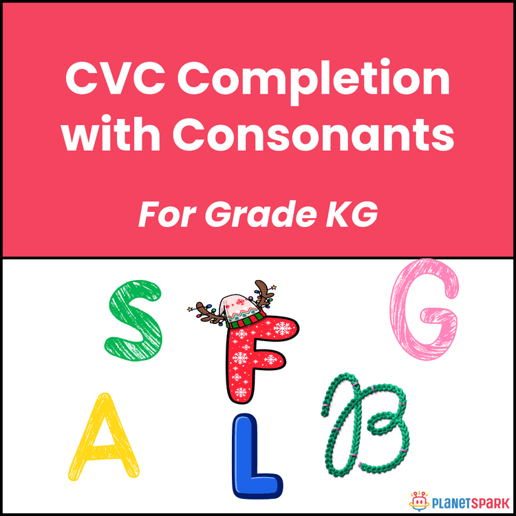 Class KG Grammar Worksheet on CVC Completion with Consonants