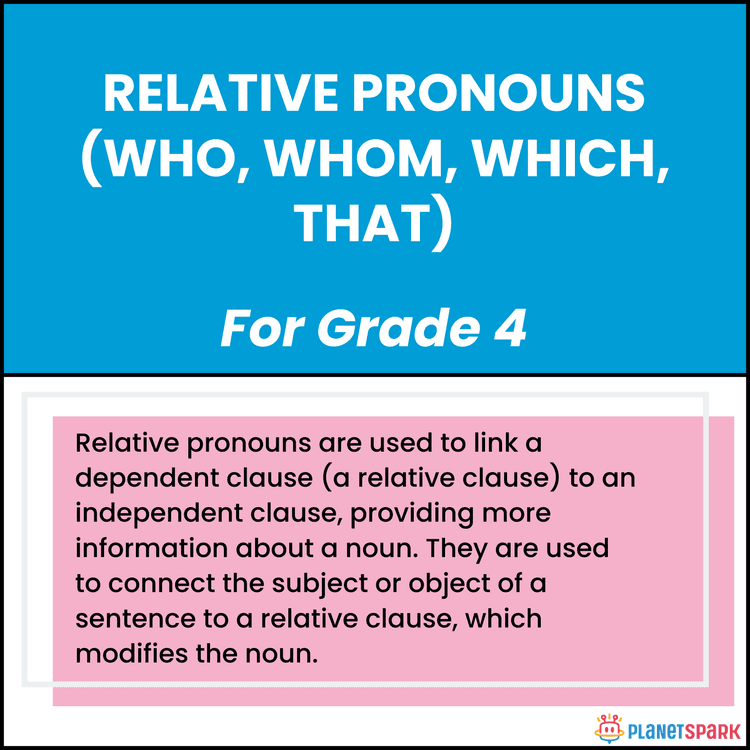 Class 4 Grammar Worksheet on Relative Pronouns (who, whom, which, that)