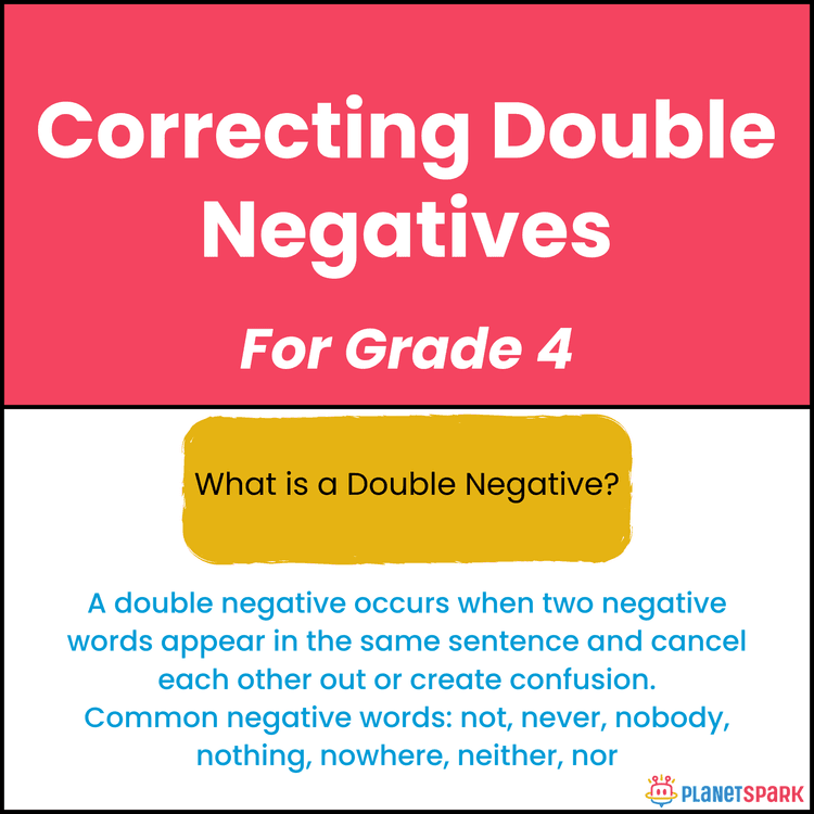 Class 4 Grammar Worksheet on Double Negatives