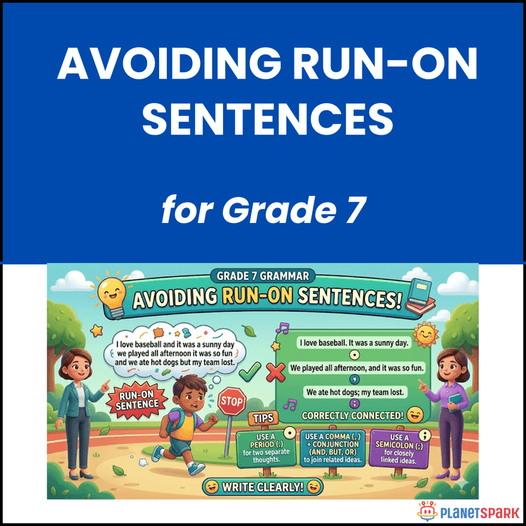 Class 7 Worksheet on Avoiding Run On Sentences