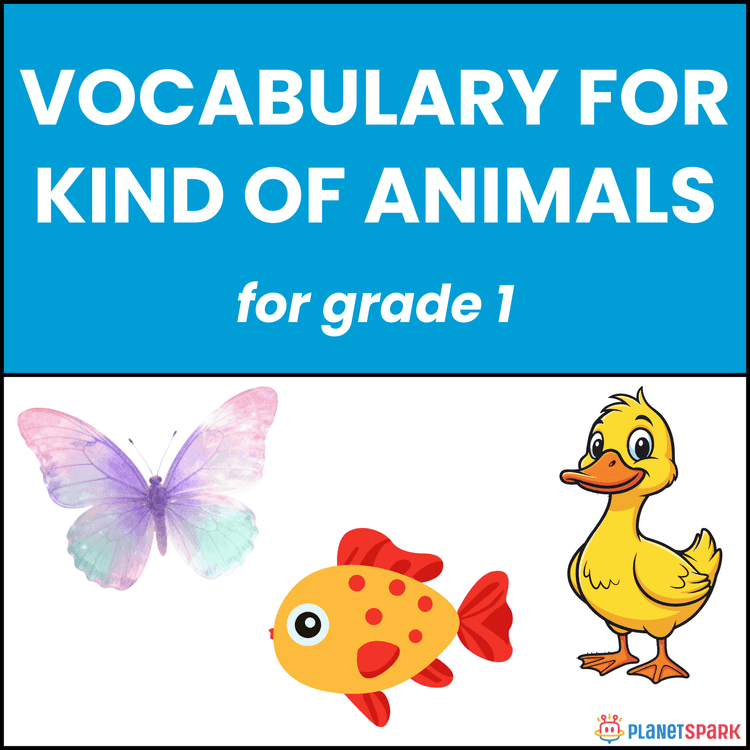 Class 1 English Worksheet for Kind of Animals Vocabulary