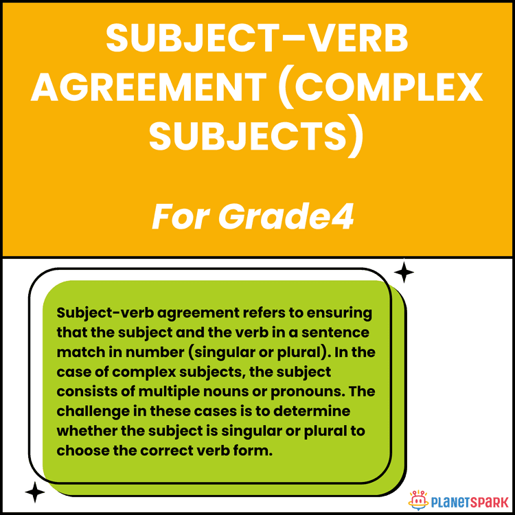 Class 4 Grammar Worksheet on Subject–Verb Agreement (Complex Subjects)