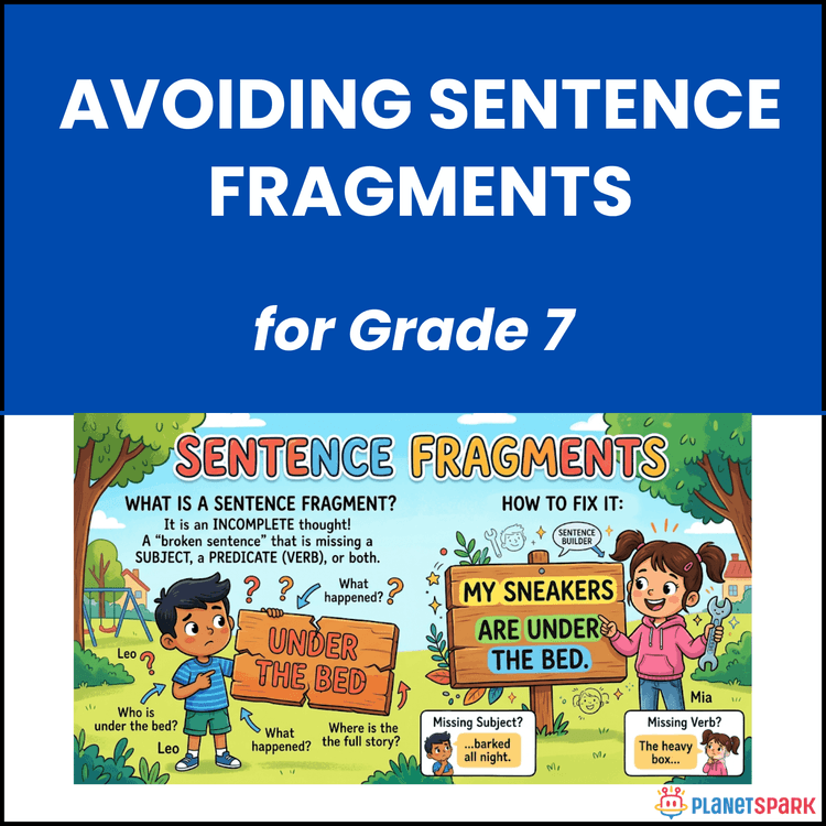 Class 7 Worksheet on Avoiding Sentence Fragments