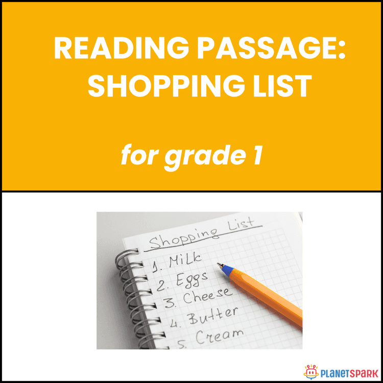 Class 1 Reading Passage on Shopping List