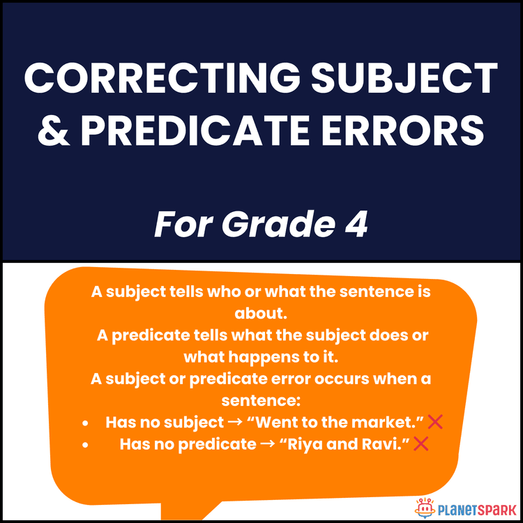 Class 4 Grammar Worksheet on Subject and Predicate Errors