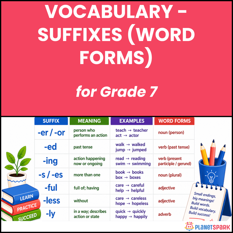 Class 7 Worksheet on Suffixes and Word Forms