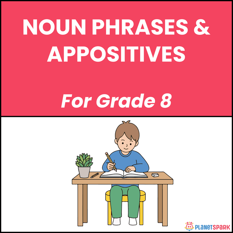 Class 8 Grammar Worksheet on Noun Phrases and Appositives