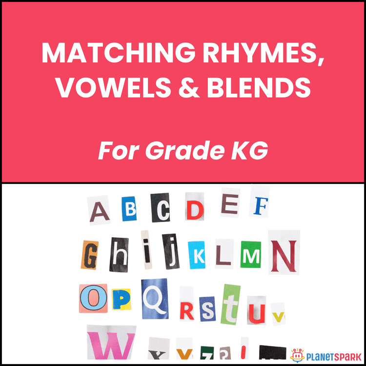Class KG English Worksheet on Rhymes Vowels and Blends