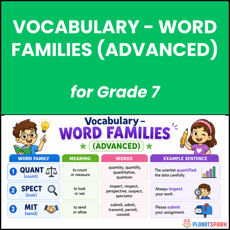 Class 7 Worksheet on Advanced Word Families