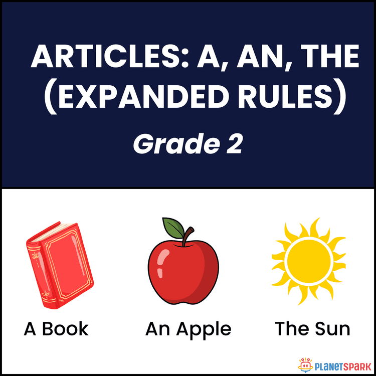 Class 2 English Worksheet on Using Articles