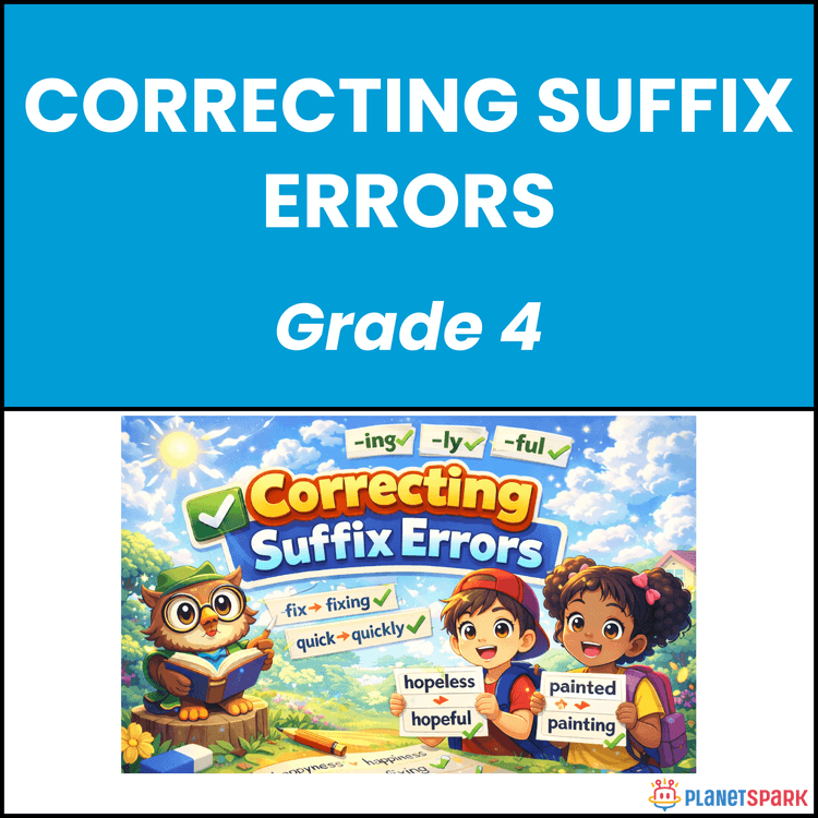 Class 4 Grammar Worksheet on Suffix Errors