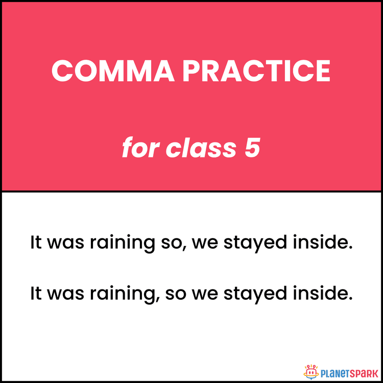 Class 5 Grammar Worksheet on Comma Practice