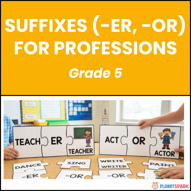 Class 5 Grammar Worksheet on Suffixes -er, -or 