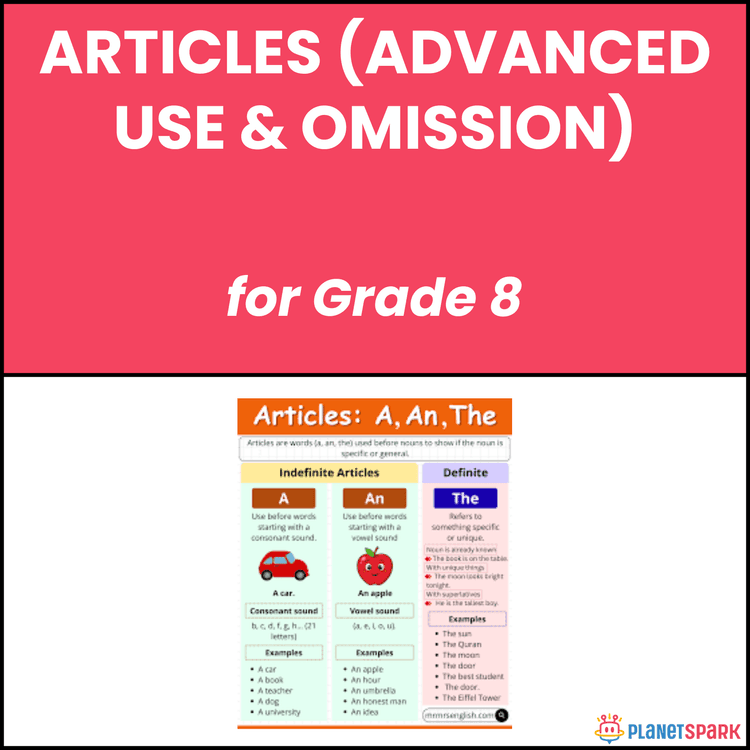 Class 8 Articles Advanced Grammar Worksheet