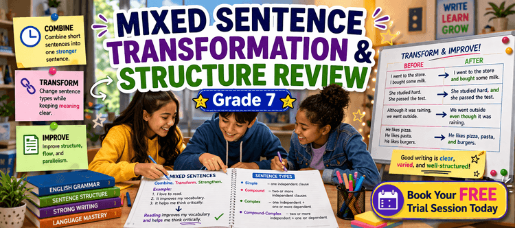Class 7 English Worksheet on Sentence Transformation
