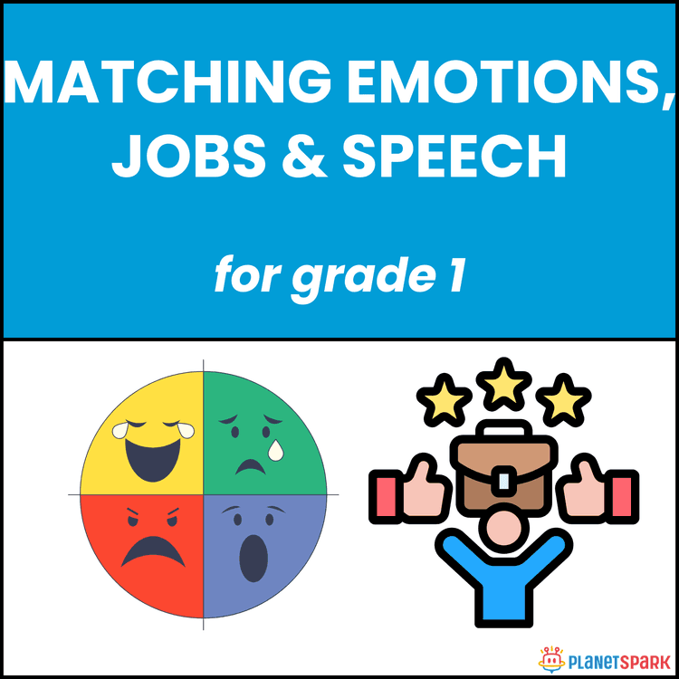 Class 1 English Worksheet on Matching Emotions, Jobs & Speech