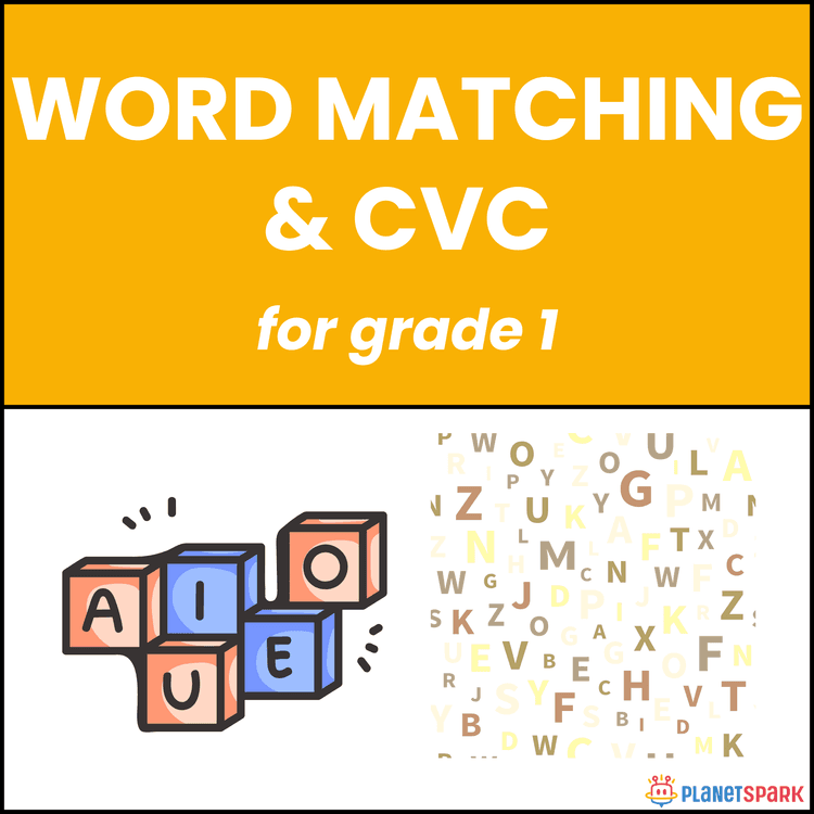 Class 1 English Worksheet on Word Matching & CVC