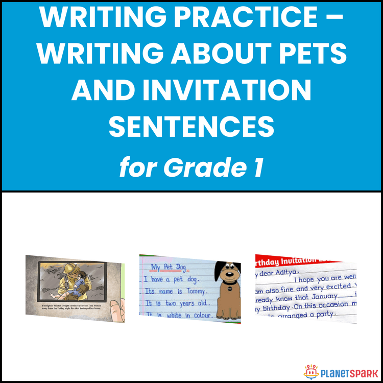Class 1 Writing Worksheet on Pets and Invitations