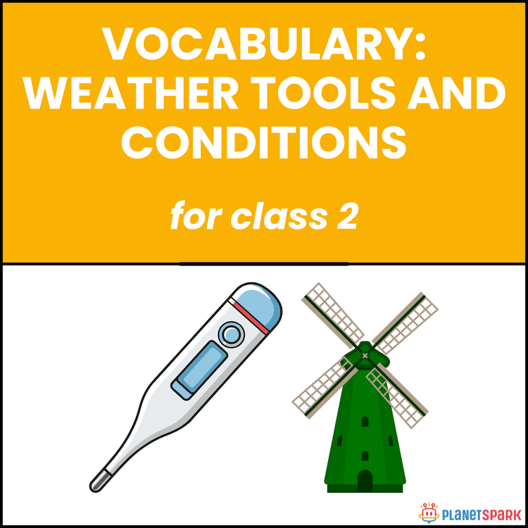 Class 2 Vocabulary Worksheet on Weather Tools and Conditions