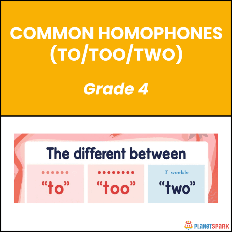 Class 4 Common Homophones to/too/two Grammar Sheet