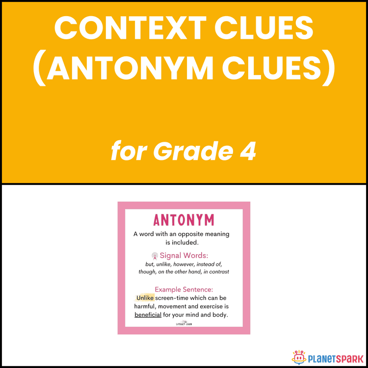 Class 4 Context Clues Antonym Based Worksheet