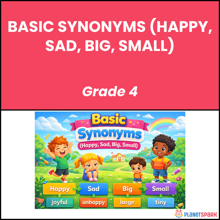 Class 4 English Grammar Worksheet on Basic Synonyms