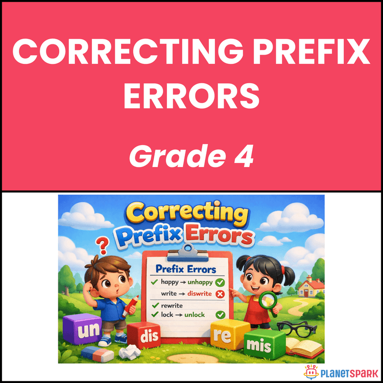Class 4 English Grammar Worksheet on Prefix Errors