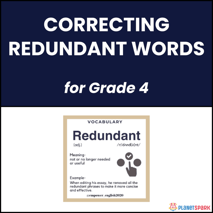 Class 4 Grammar Worksheet on Correcting Redundant Words