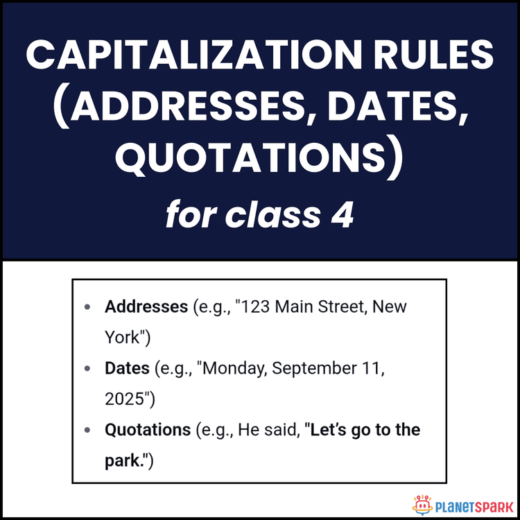 Class 4 Grammar Worksheet on Using Capital Letters