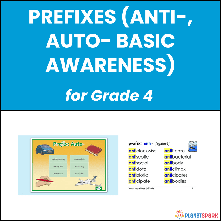 Class 4 Prefixes anti and auto Grammar Worksheet