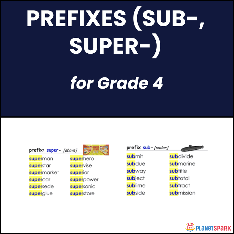 Class 4 Prefixes sub and super English Worksheet