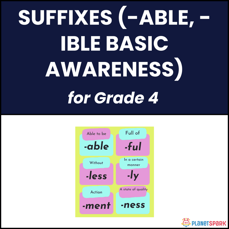 Class 4 Suffixes able and ible Grammar Worksheet