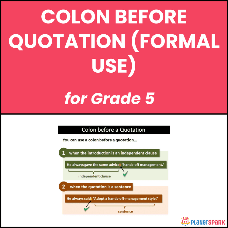 Class 5 Colon Before Quotation English Worksheet