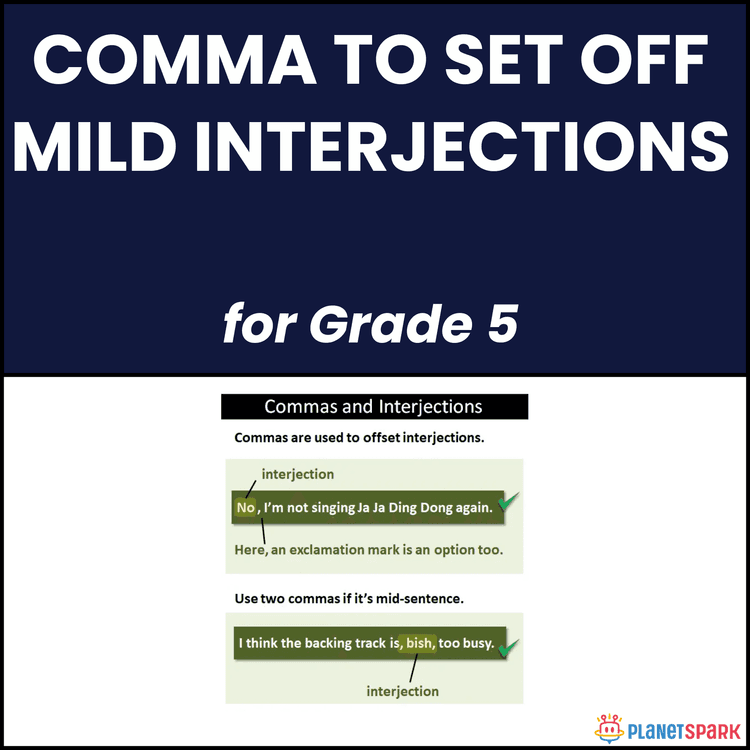 Class 5 Comma with Interjections Grammar Worksheet