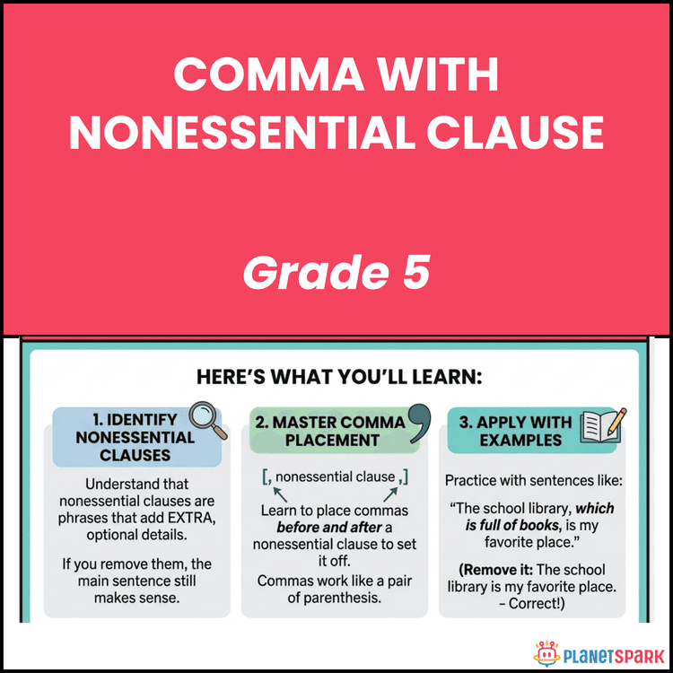 Class 5 Comma with Nonessential Clause Worksheet
