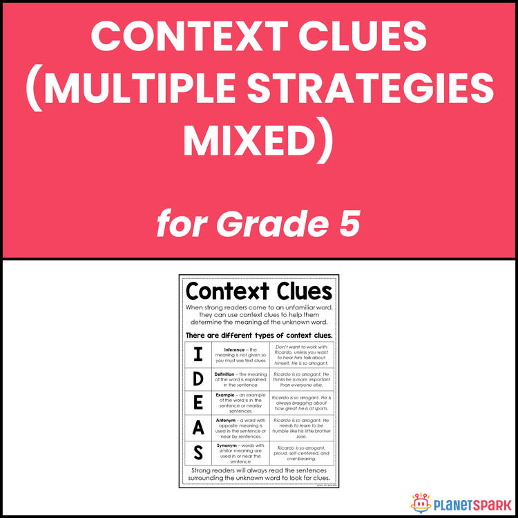 Class 5 Context Clues Mixed Strategies Worksheet