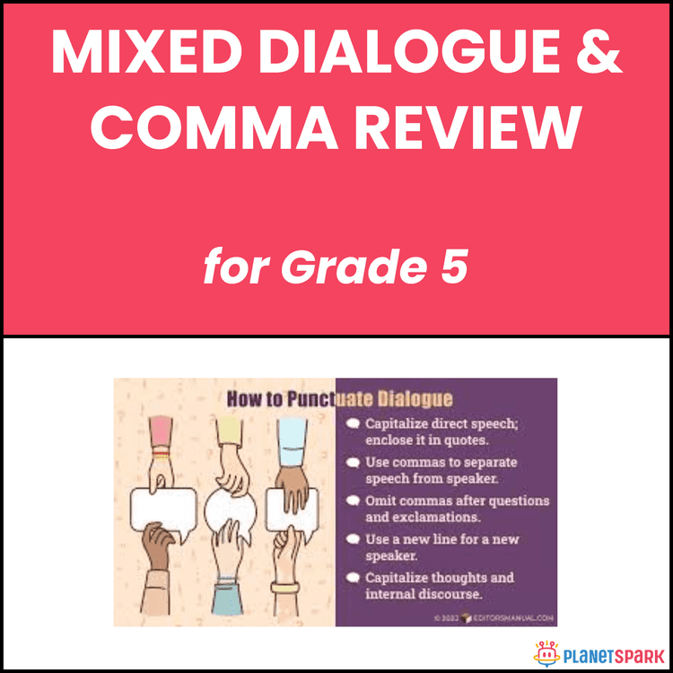 Class 5 Dialogue Comma Review Grammar Worksheet