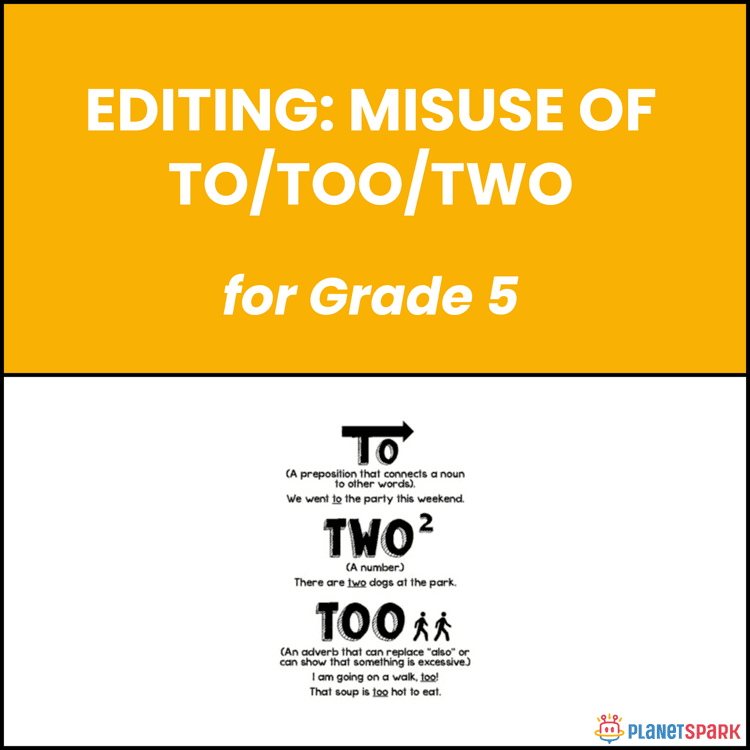 Class 5 Editing To Too Two Usage Grammar Worksheet