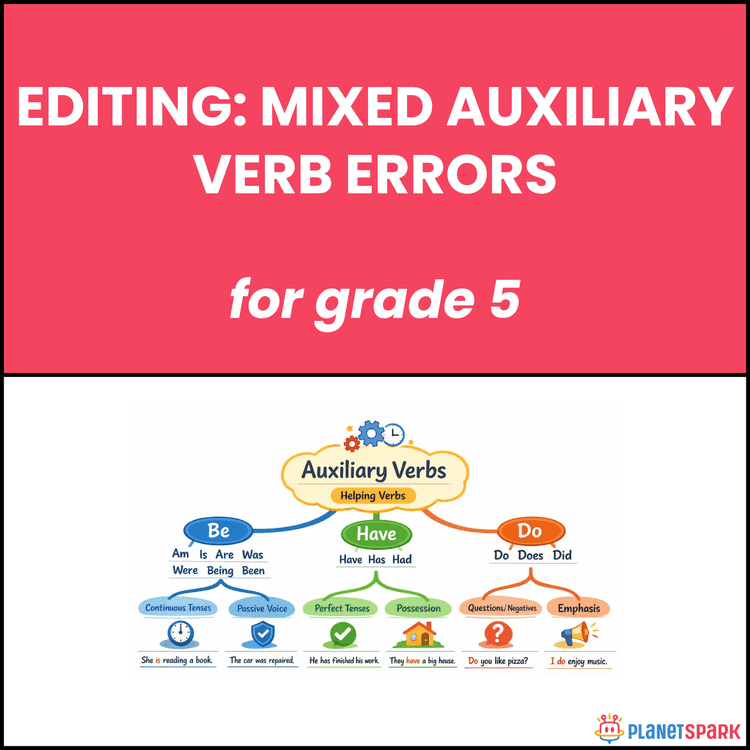 Class 5 English Worksheet on Auxiliary Verb Errors